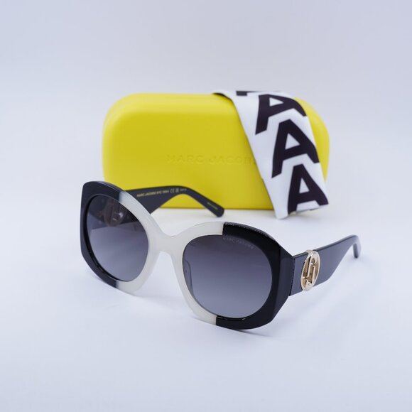 Marc Jacobs MARC 722/S 0CCP 9O Round Sunglasses - White Black\Dark Grey Gradient - Picture 1 of 9